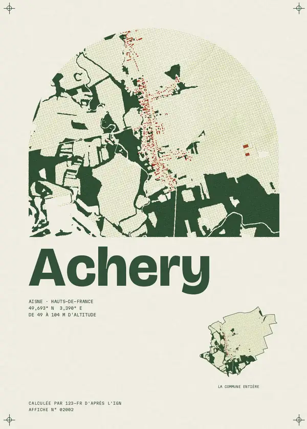 Affiche de Achery, calculée par 123-fr d'après l'IGN
