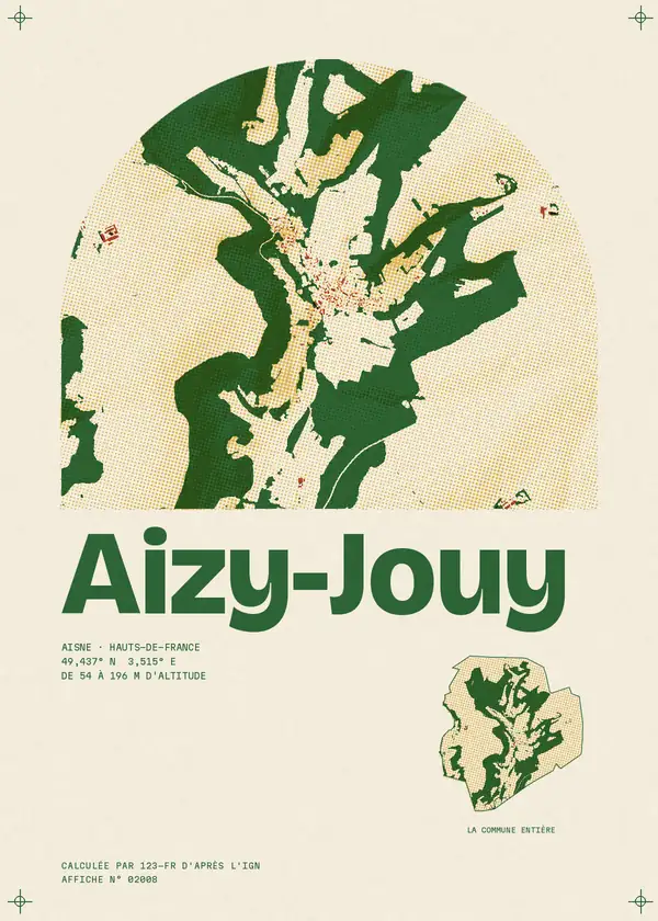 Affiche de Aizy-Jouy, calculée par 123-fr d'après l'IGN