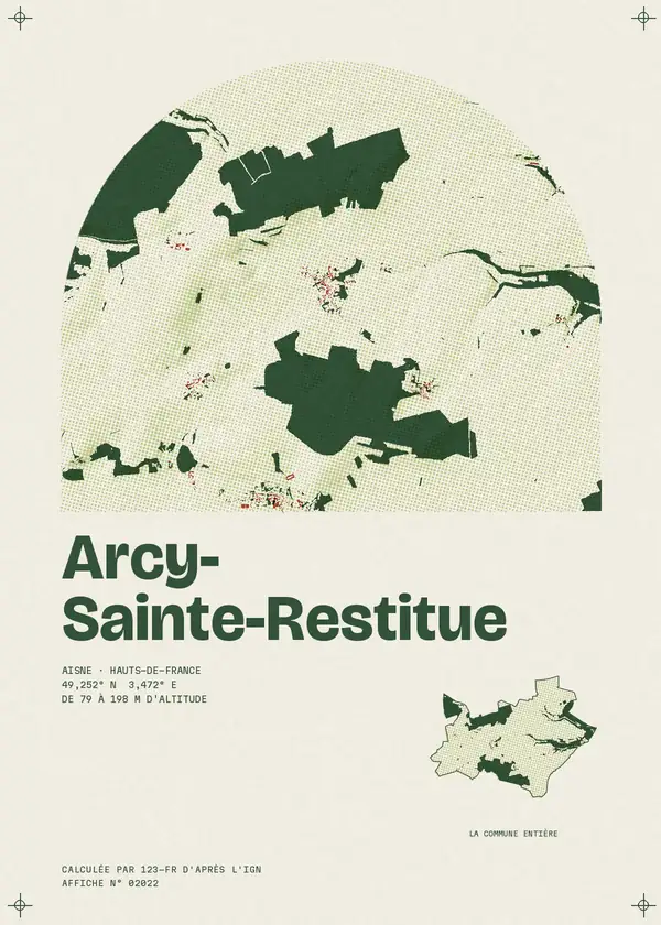 Affiche de Arcy-Sainte-Restitue, calculée par 123-fr d'après l'IGN