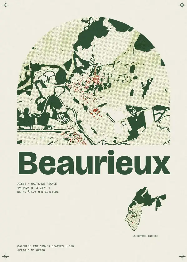 Affiche de Beaurieux, calculée par 123-fr d'après l'IGN