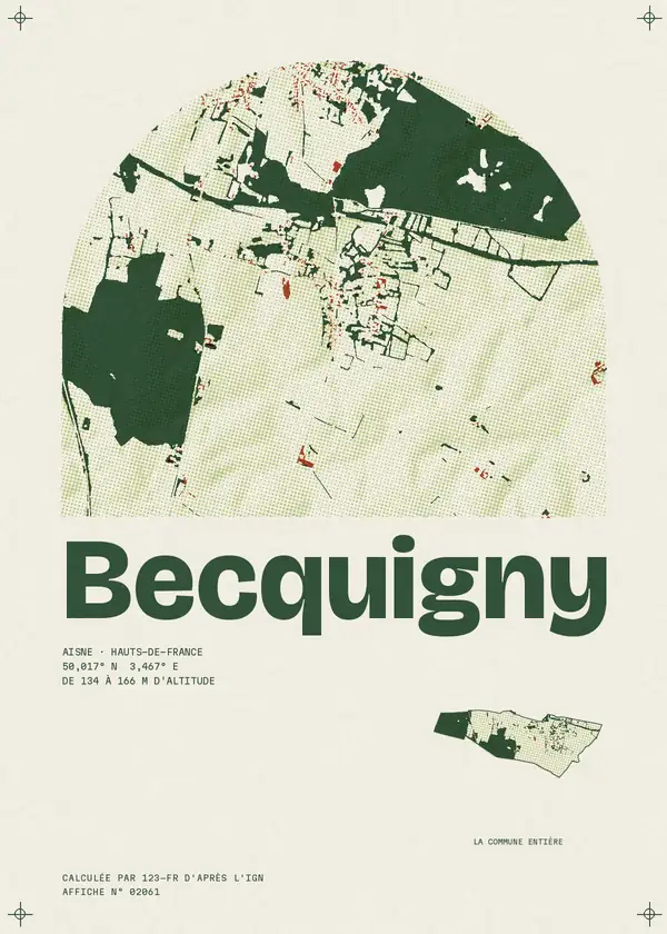 Affiche de Becquigny, calculée par 123-fr d'après l'IGN