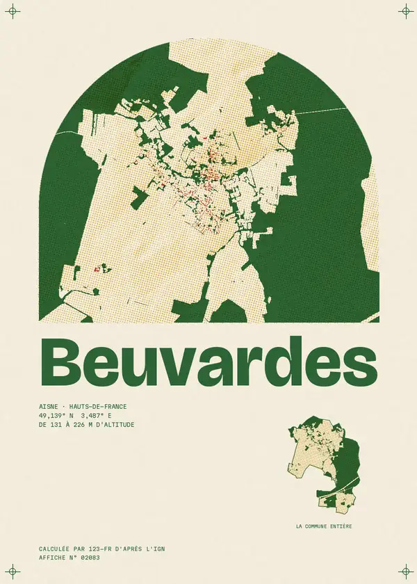 Affiche de Beuvardes, calculée par 123-fr d'après l'IGN