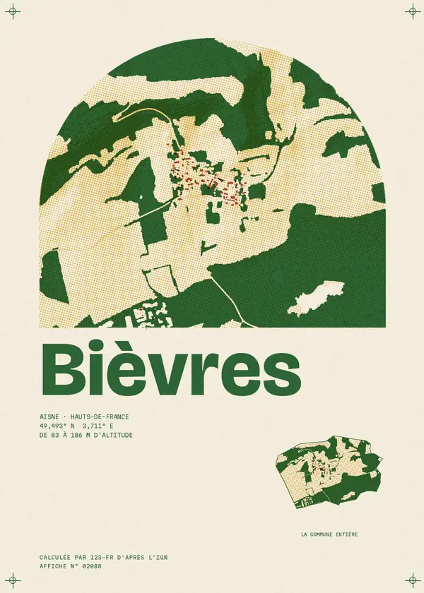 Affiche de Bièvres, calculée par 123-fr d'après l'IGN
