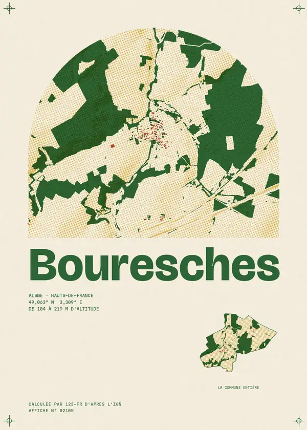 Affiche de Bouresches, calculée par 123-fr d'après l'IGN