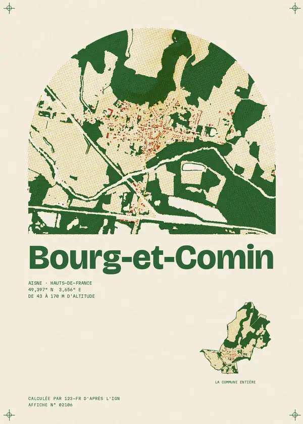 Affiche de Bourg-et-Comin, calculée par 123-fr d'après l'IGN