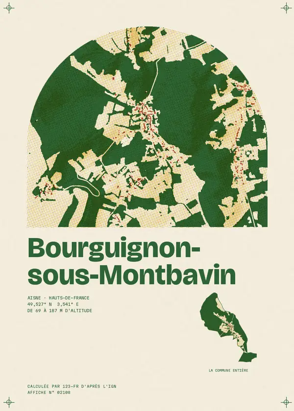 Affiche de Bourguignon-sous-Montbavin, calculée par 123-fr d'après l'IGN