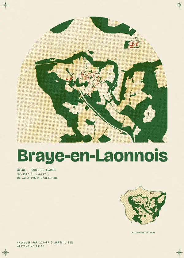 Affiche de Braye-en-Laonnois, calculée par 123-fr d'après l'IGN