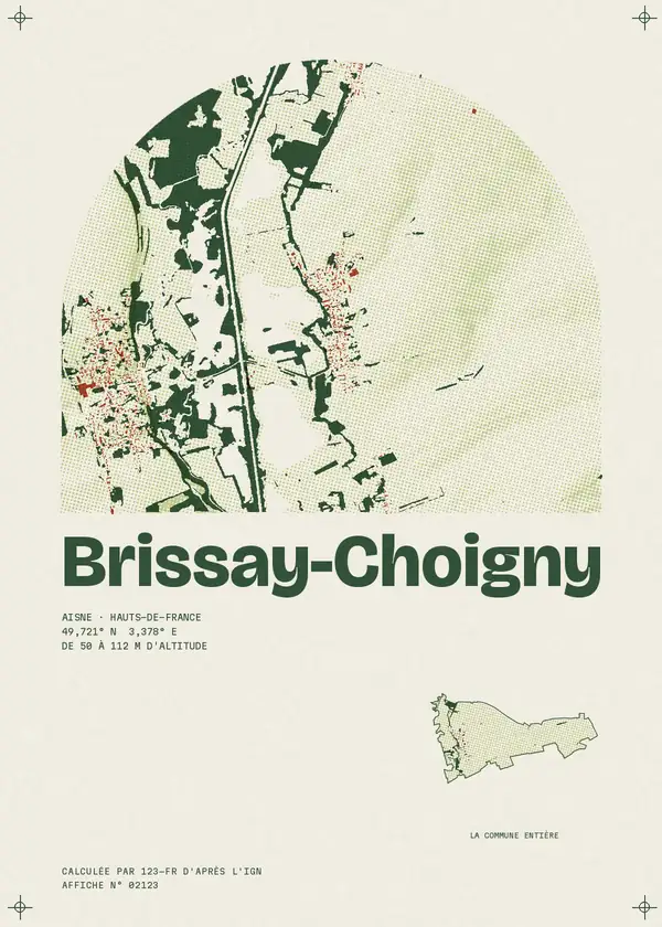 Affiche de Brissay-Choigny, calculée par 123-fr d'après l'IGN