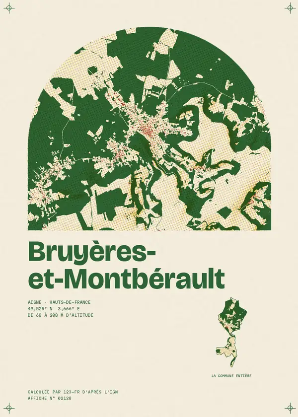 Affiche de Bruyères-et-Montbérault, calculée par 123-fr d'après l'IGN
