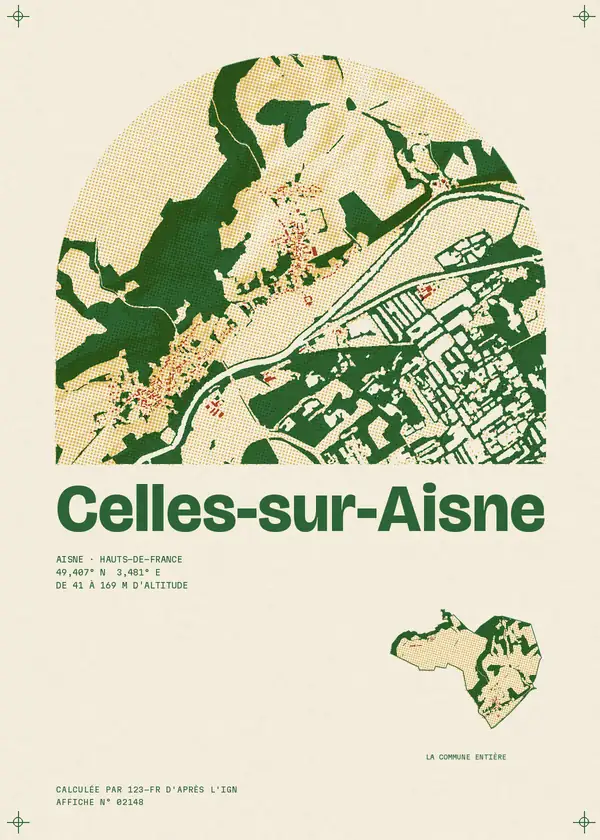 Affiche de Celles-sur-Aisne, calculée par 123-fr d'après l'IGN