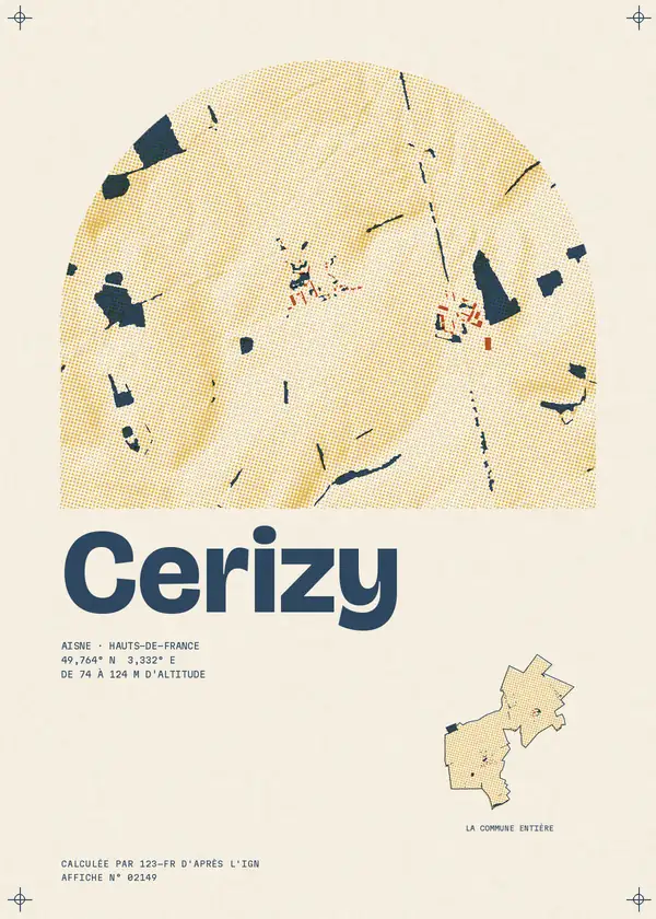 Affiche de Cerizy, calculée par 123-fr d'après l'IGN