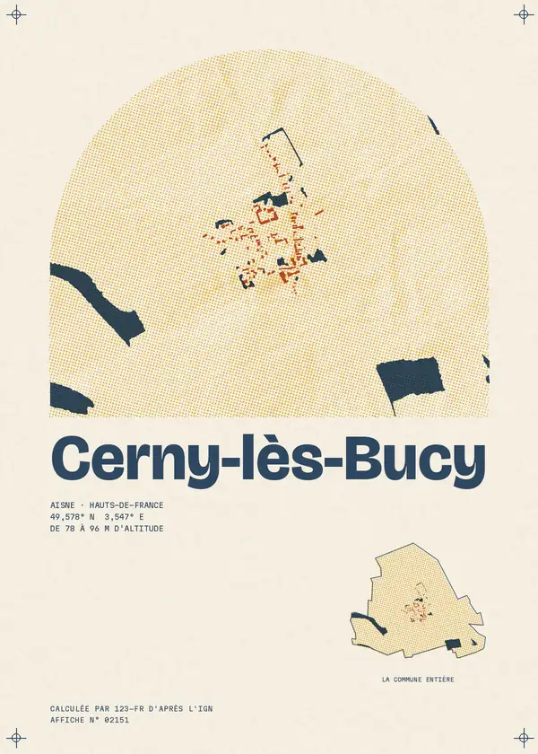 Affiche de Cerny-lès-Bucy, calculée par 123-fr d'après l'IGN