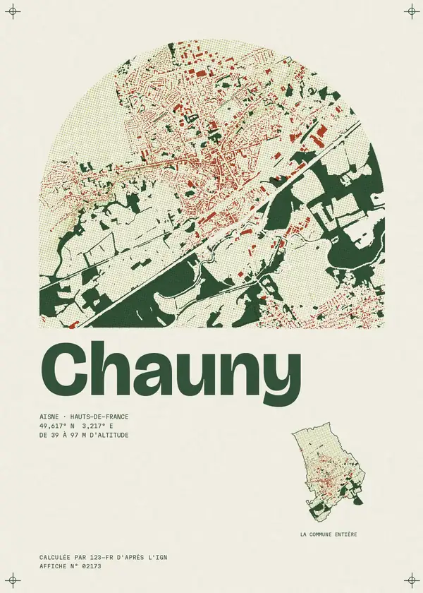 Affiche de Chauny, calculée par 123-fr d'après l'IGN