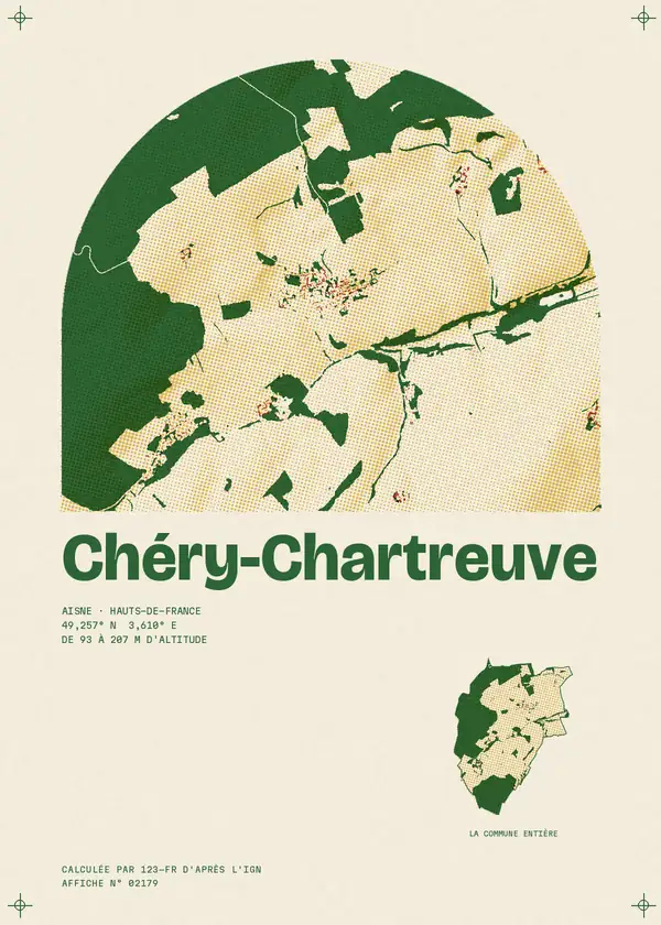 Affiche de Chéry-Chartreuve, calculée par 123-fr d'après l'IGN