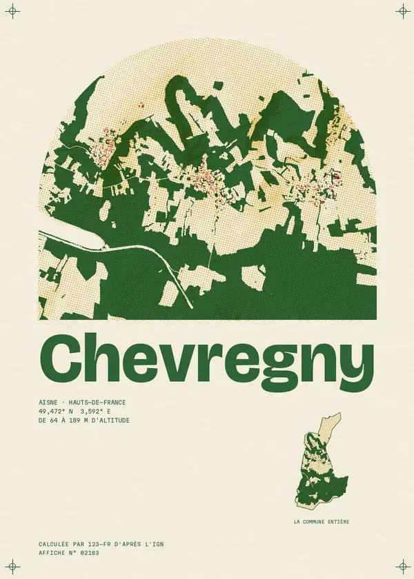 Affiche de Chevregny, calculée par 123-fr d'après l'IGN