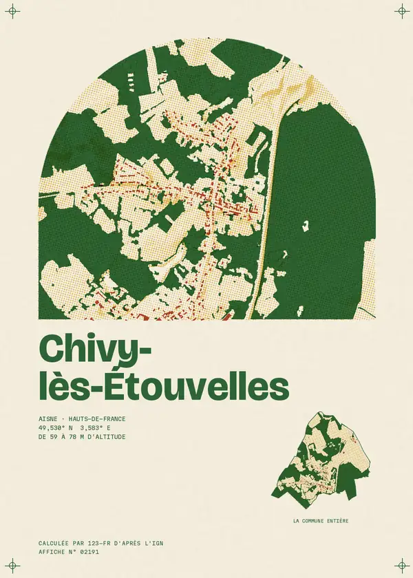 Affiche de Chivy-lès-Étouvelles, calculée par 123-fr d'après l'IGN