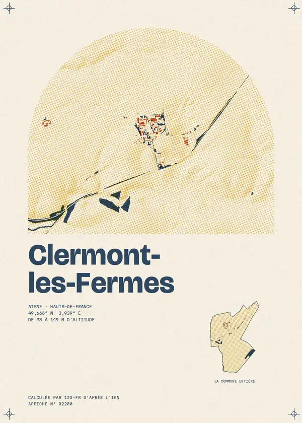 Affiche de Clermont-les-Fermes, calculée par 123-fr d'après l'IGN