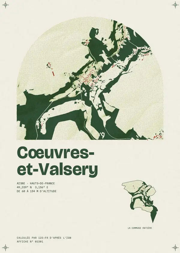 Affiche de Cœuvres-et-Valsery, calculée par 123-fr d'après l'IGN