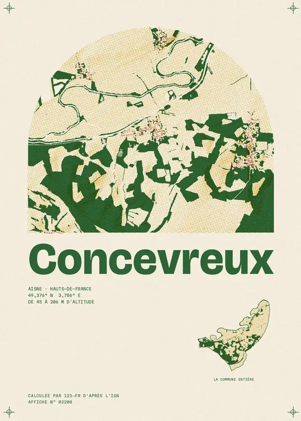 Affiche de Concevreux, calculée par 123-fr d'après l'IGN