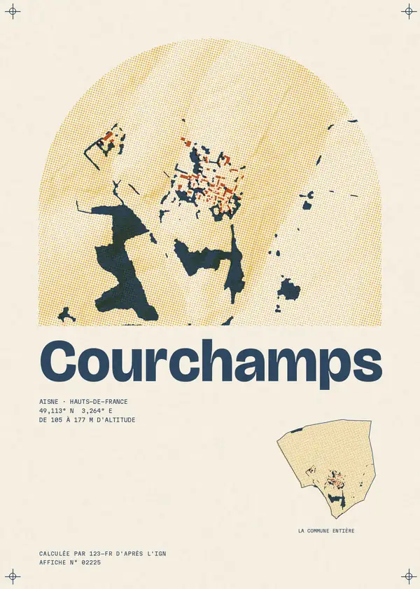 Affiche de Courchamps, calculée par 123-fr d'après l'IGN