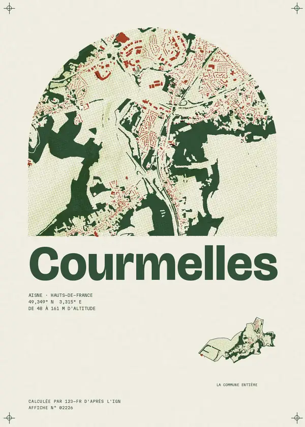 Affiche de Courmelles, calculée par 123-fr d'après l'IGN