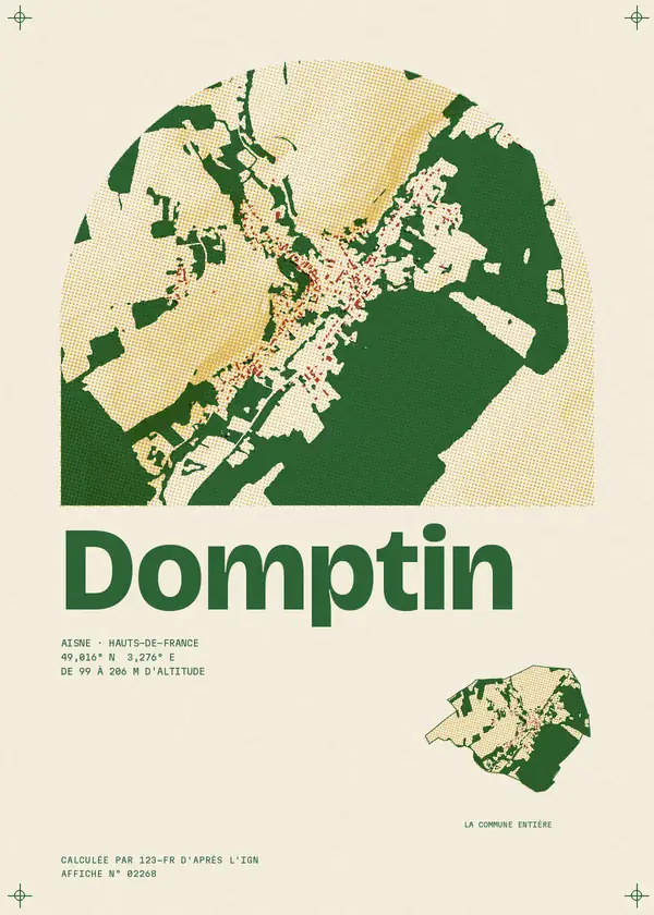 Affiche de Domptin, calculée par 123-fr d'après l'IGN