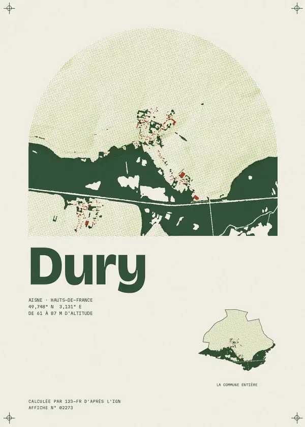 Affiche de Dury, calculée par 123-fr d'après l'IGN