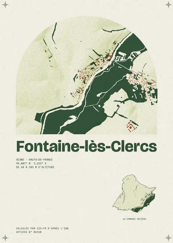 Affiche de Fontaine-lès-Clercs, calculée par 123-fr d'après l'IGN