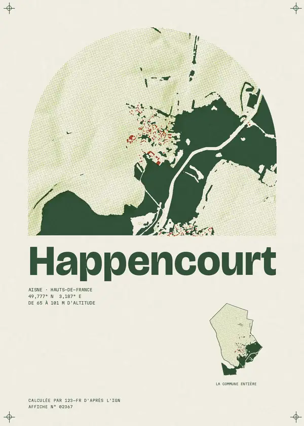 Affiche de Happencourt, calculée par 123-fr d'après l'IGN