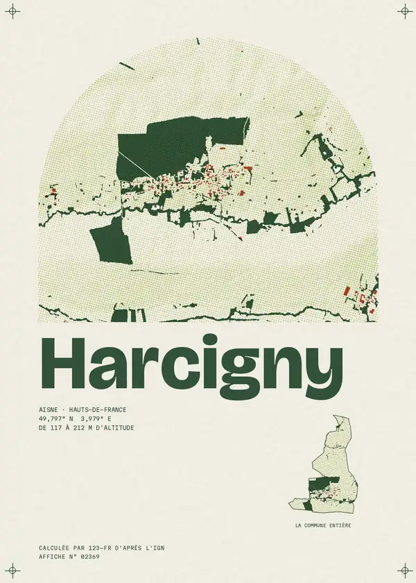 Affiche de Harcigny, calculée par 123-fr d'après l'IGN
