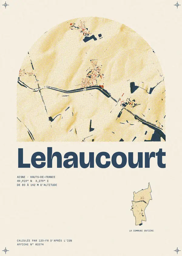 Affiche de Lehaucourt, calculée par 123-fr d'après l'IGN