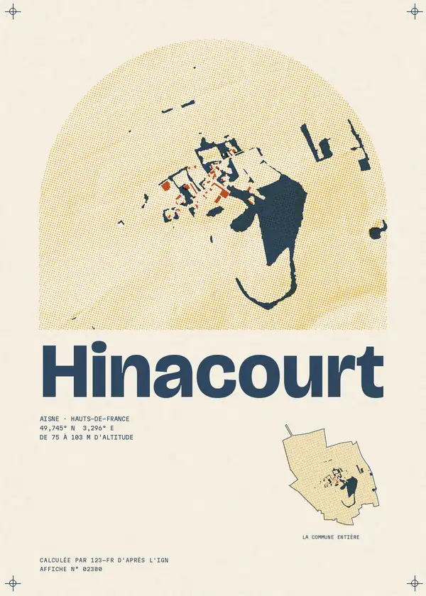 Affiche de Hinacourt, calculée par 123-fr d'après l'IGN