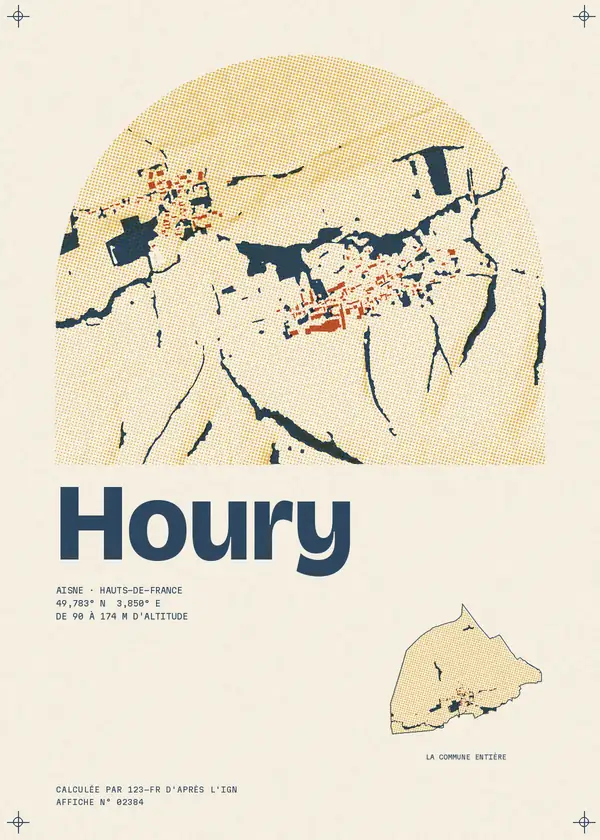 Affiche de Houry, calculée par 123-fr d'après l'IGN