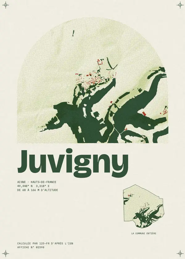 Affiche de Juvigny, calculée par 123-fr d'après l'IGN