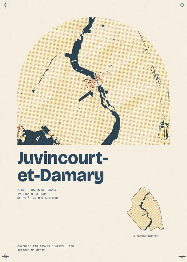 Affiche de Juvincourt-et-Damary, calculée par 123-fr d'après l'IGN