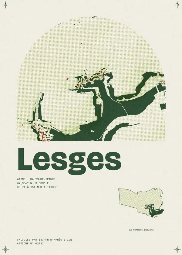 Affiche de Lesges, calculée par 123-fr d'après l'IGN
