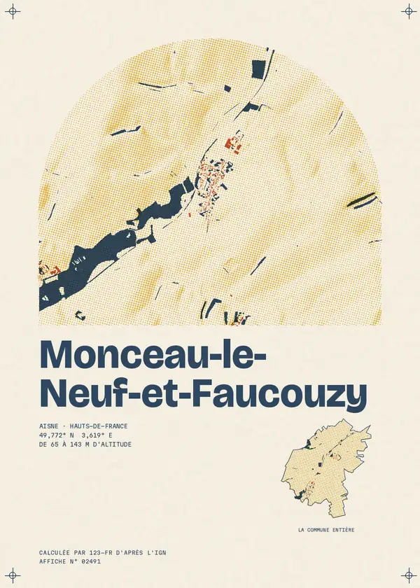 Affiche de Monceau-le-Neuf-et-Faucouzy, calculée par 123-fr d'après l'IGN