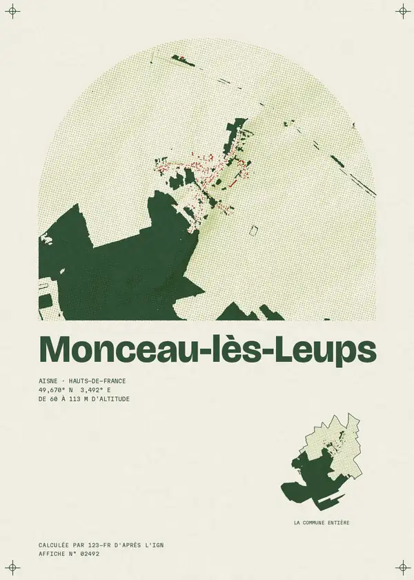 Affiche de Monceau-lès-Leups, calculée par 123-fr d'après l'IGN
