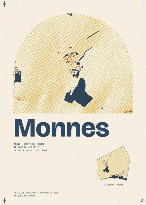 Affiche de Monnes, calculée par 123-fr d'après l'IGN
