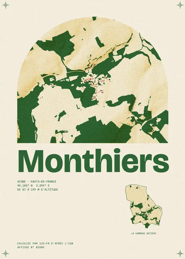 Affiche de Monthiers, calculée par 123-fr d'après l'IGN