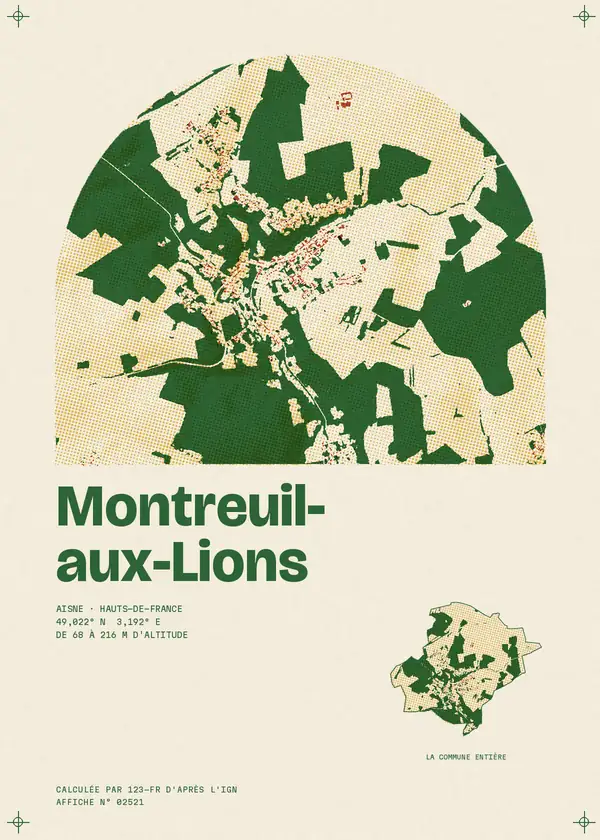 Affiche de Montreuil-aux-Lions, calculée par 123-fr d'après l'IGN