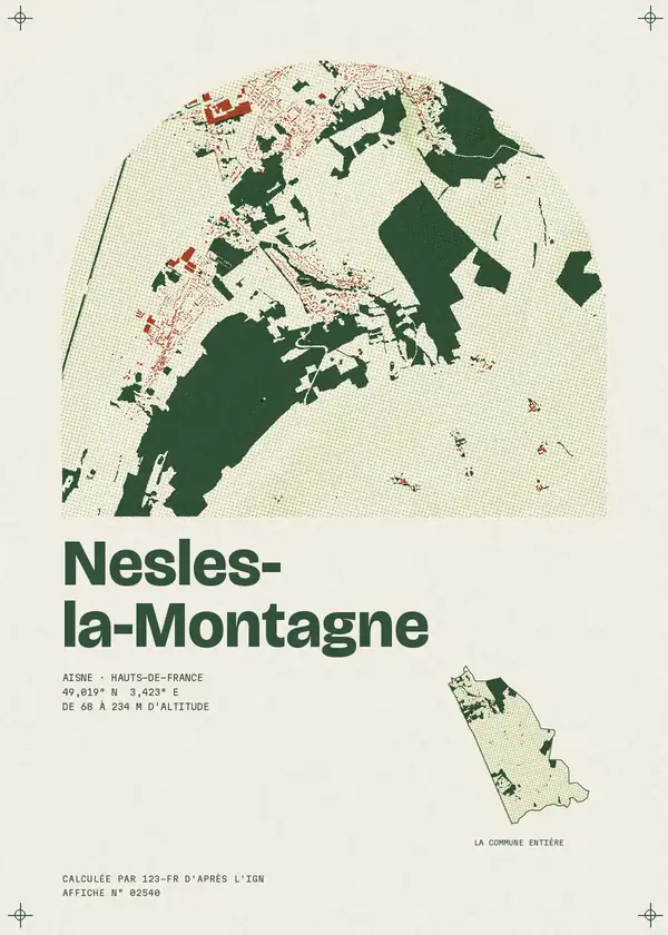 Affiche de Nesles-la-Montagne, calculée par 123-fr d'après l'IGN