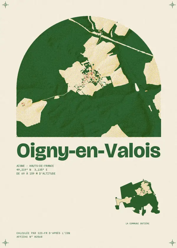 Affiche de Oigny-en-Valois, calculée par 123-fr d'après l'IGN