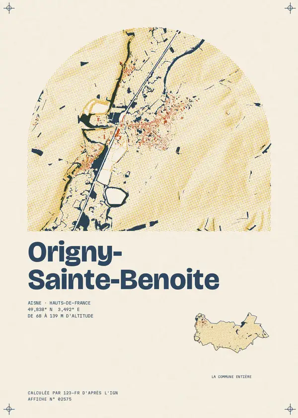 Affiche de Origny-Sainte-Benoite, calculée par 123-fr d'après l'IGN