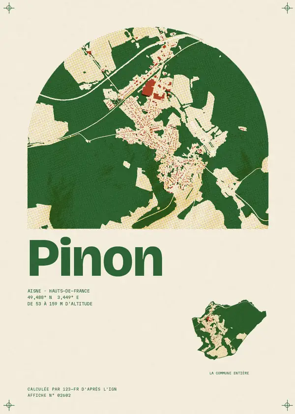 Affiche de Pinon, calculée par 123-fr d'après l'IGN