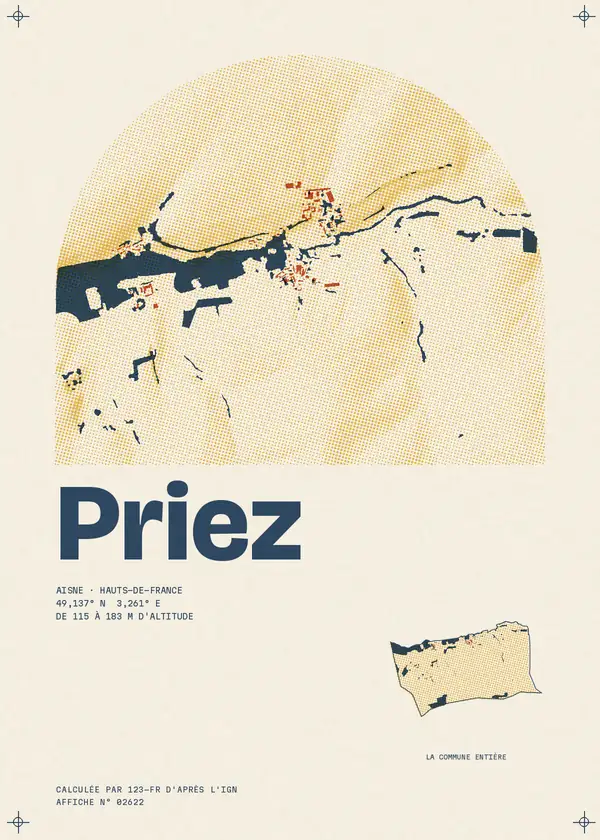 Affiche de Priez, calculée par 123-fr d'après l'IGN