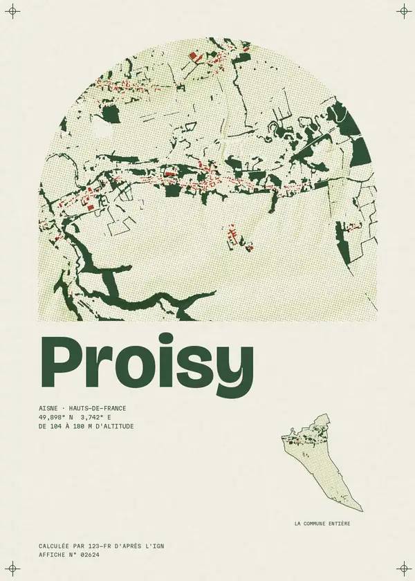 Affiche de Proisy, calculée par 123-fr d'après l'IGN