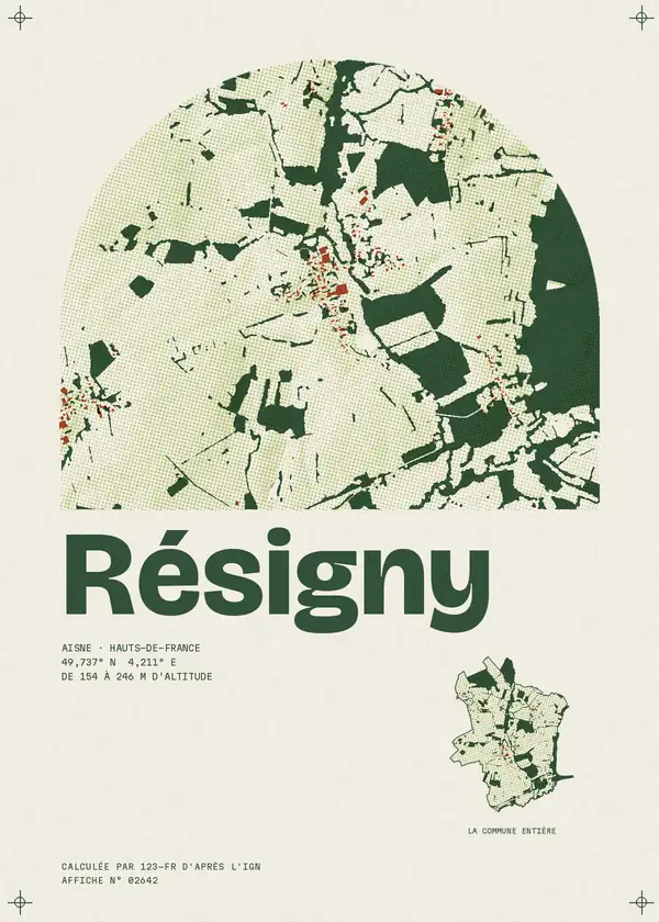 Affiche de Résigny, calculée par 123-fr d'après l'IGN