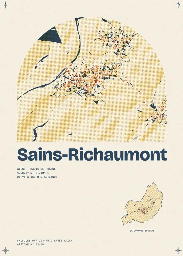 Affiche de Sains-Richaumont, calculée par 123-fr d'après l'IGN