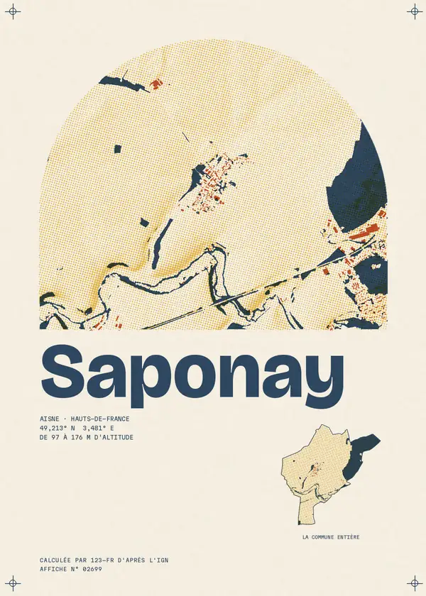 Affiche de Saponay, calculée par 123-fr d'après l'IGN